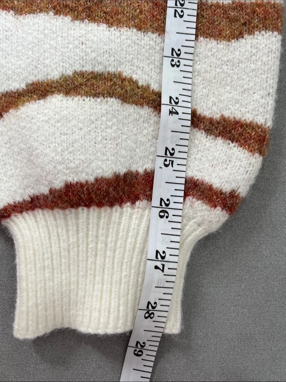 Mystree | Cream Zebra-Stripe Crewneck Cozy Sweater Rust & Brown #120740 Sz S
